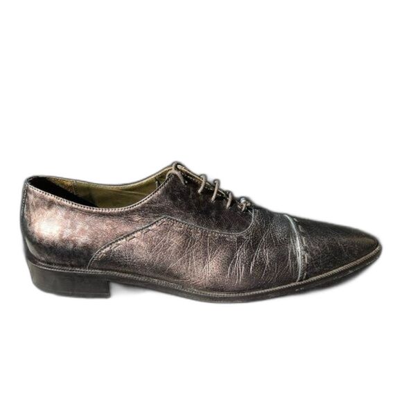 RARE Donald J Pliner Signature Autographed Leather Oxfords – Metallic Brown